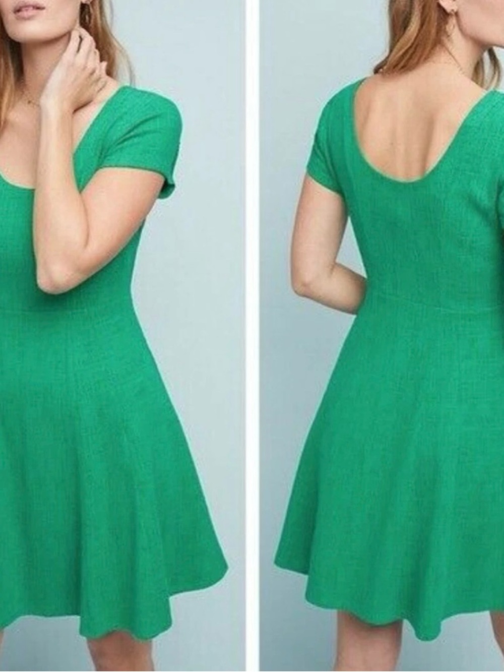 Anthropologie Emerald Green Scoop-Neck Fit & Flare Mini Dress